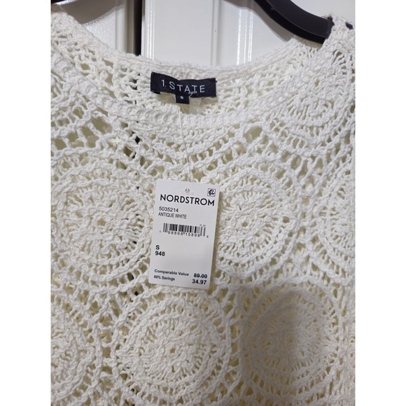 1.STATE Antique White Crochet Medallion Tank Top Scalloped Hem Size Small NWT - Picture 2 of 7